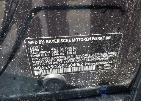 2014 BMW 528I from USA, damaged, VIN WBA5A5C59ED504082